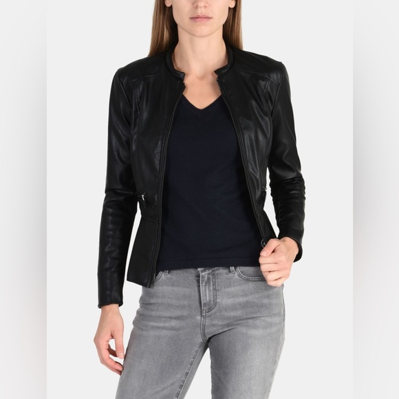 Armani Exchange Black Faux Leather Peplum Jacket Size XS - Picture 2 of 15
